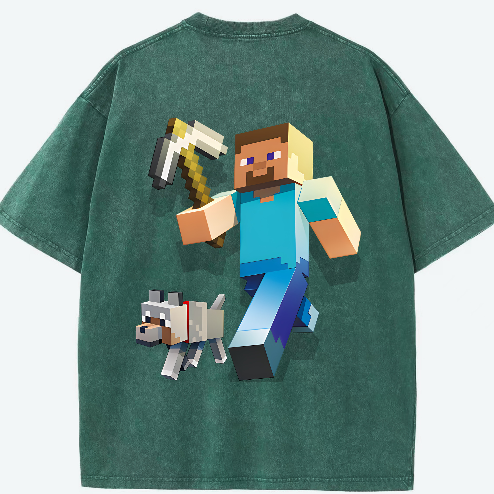 （画像用） マインクラフト ブロックの世界 Minecraft MC Block world 綿100% ヴィンテージ風 半袖Tシャツ（背面プリント）
